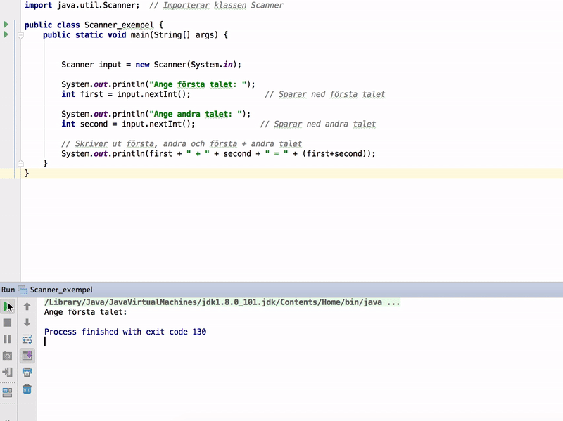 Exempel på hur man använder scanner i java